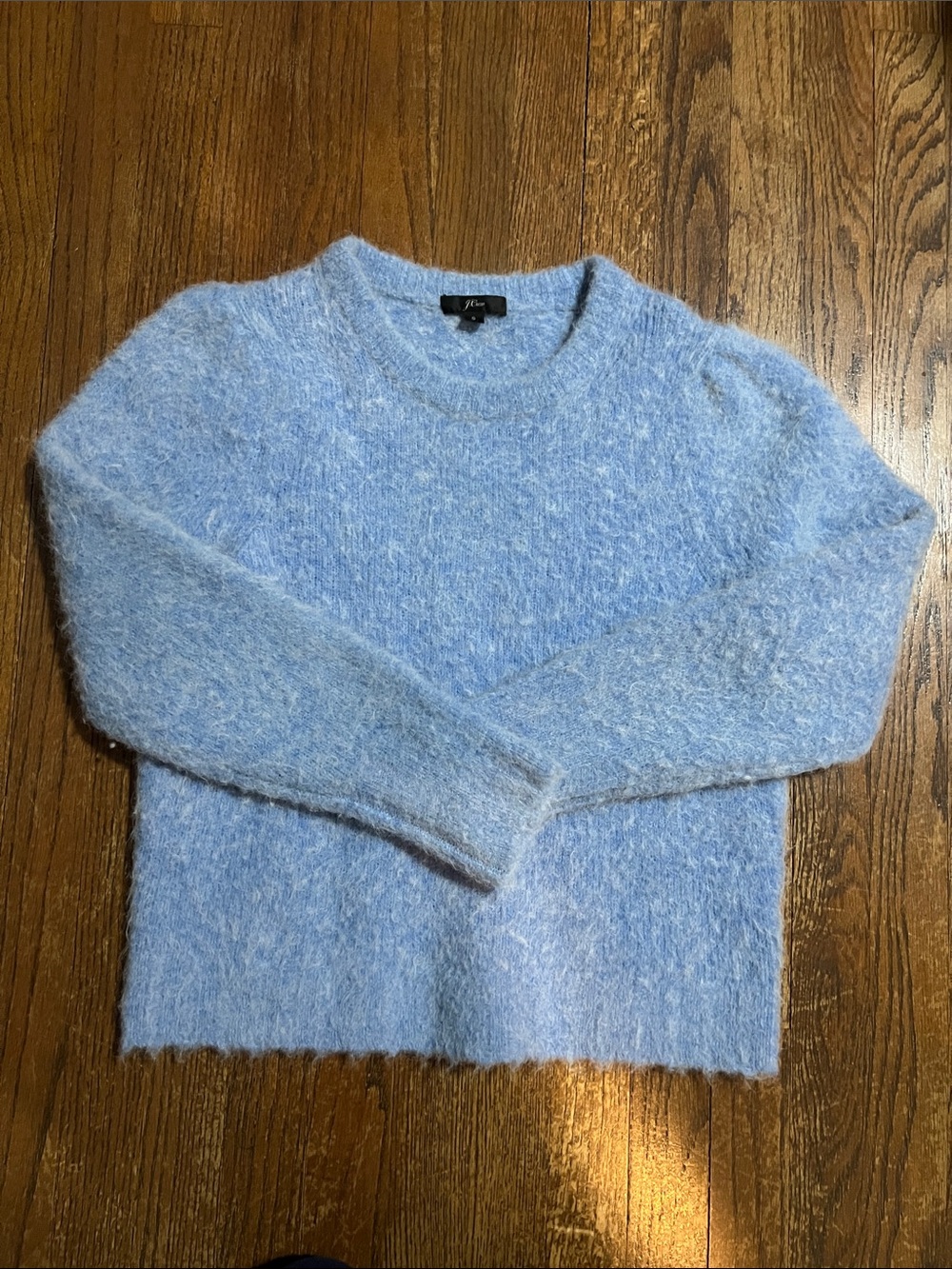 J.Crew Puff-Sleeve Fuzzy Crewneck Sweater Alpaca Blend Blue